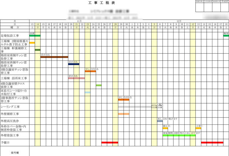 工事管理表